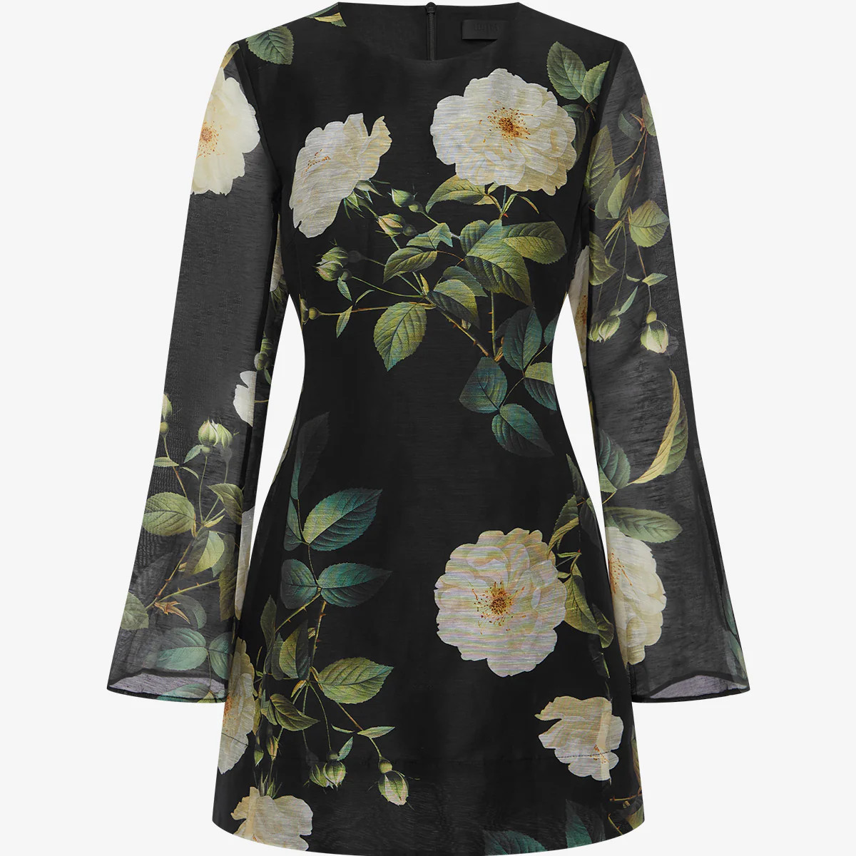 Suzanne Bell Sleeve Mini Dress - White Rose Print | LEO LIN US