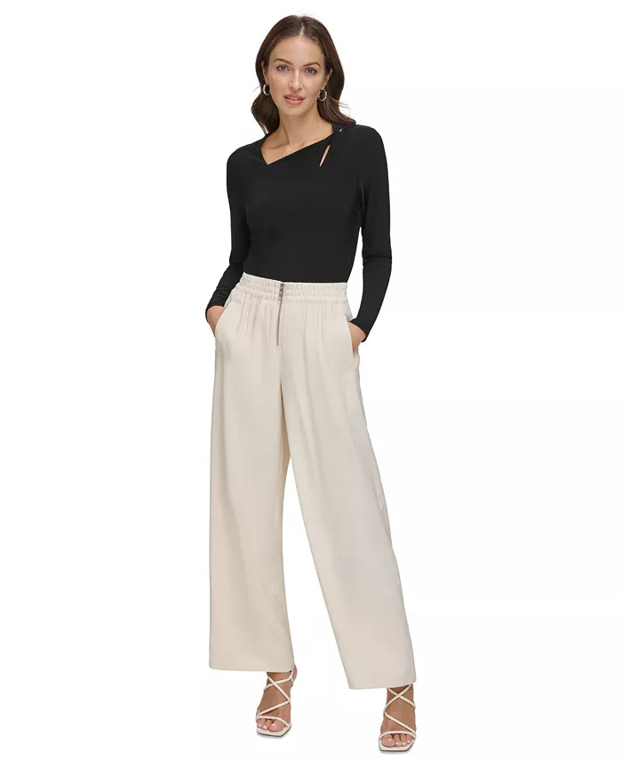 Women's Asymmetric Twist-Neck Long-Sleeve Knit Top | Macy's