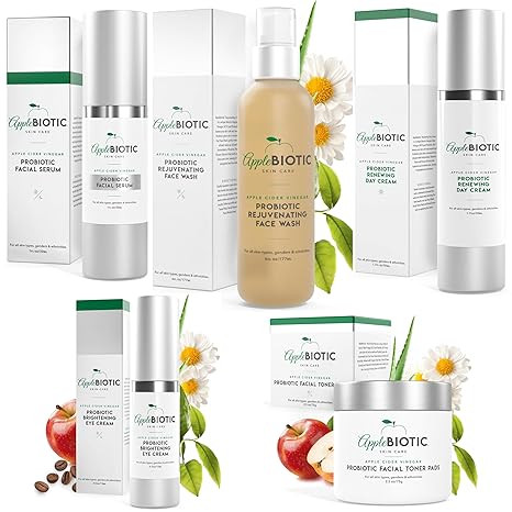 AppleBiotic Skincare Bundle - Face Wash, Toner Pads, Face Serum, Eye Cream, Day Cream | Amazon (US)