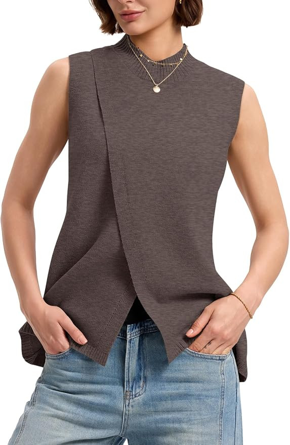 LOMON Womens Mock Neck Sweater Vest Slim Fit Side Split Sleeveless Pullover | Amazon (US)
