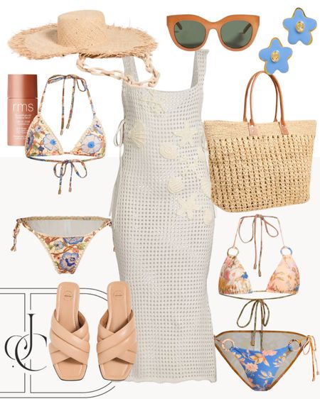 A beautiful floral swimsuit with an added openwork crochet cover-up that has unique embellished knit seashells. So unique! 

Swimwear, bathing suit, cover-up, sandals, hat

#LTKswim #LTKover40 #LTKstyletip