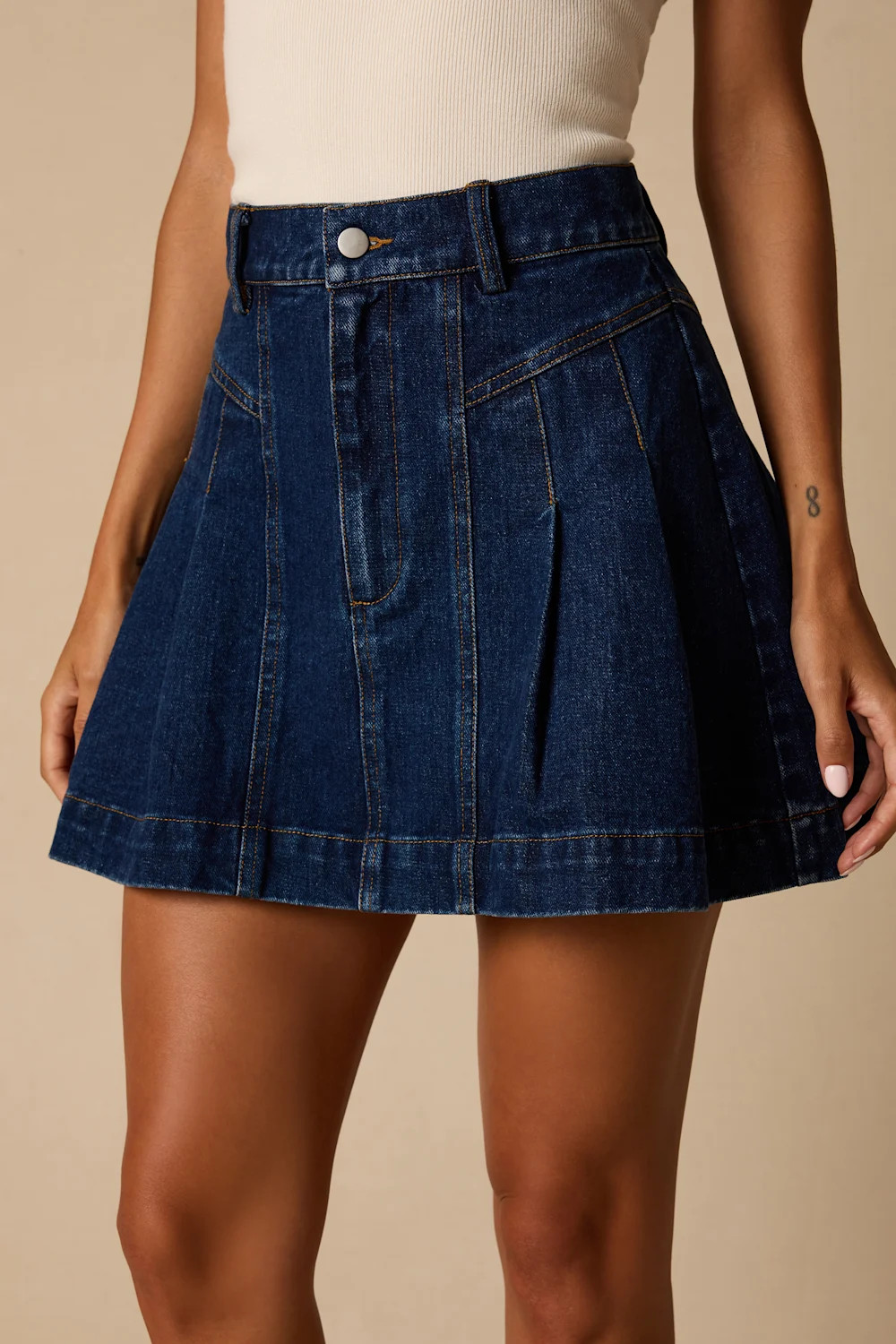 Lorann Dark Wash Pleated Denim Mini Skirt | Lulus