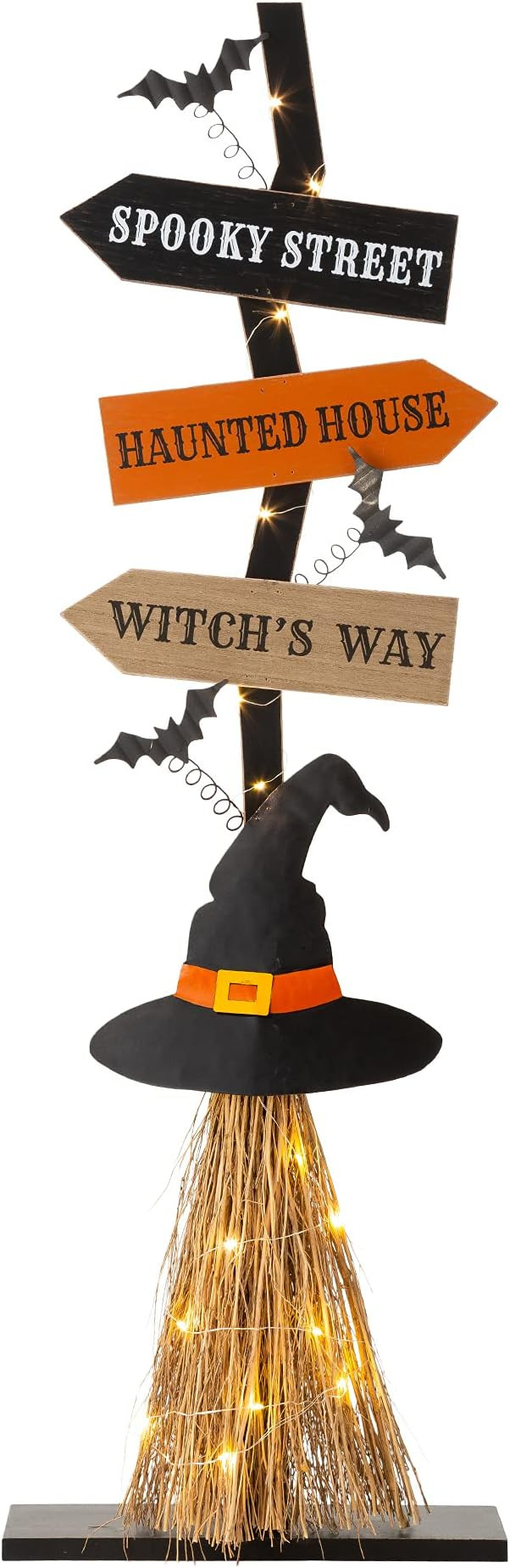 Glitzhome 42"H Lighted Wooden Witch's Broom Porch Decor, Halloween Yard Sign for Home | Amazon (US)