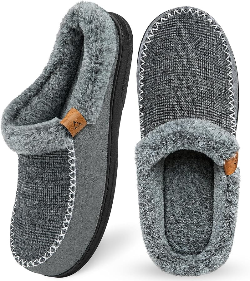 ATHMILE Men's Slippers Slip On Moccasin, Indoor Outdoor Warm Fuzzy Comfy House Shoes, Fluffy Wide... | Amazon (US)