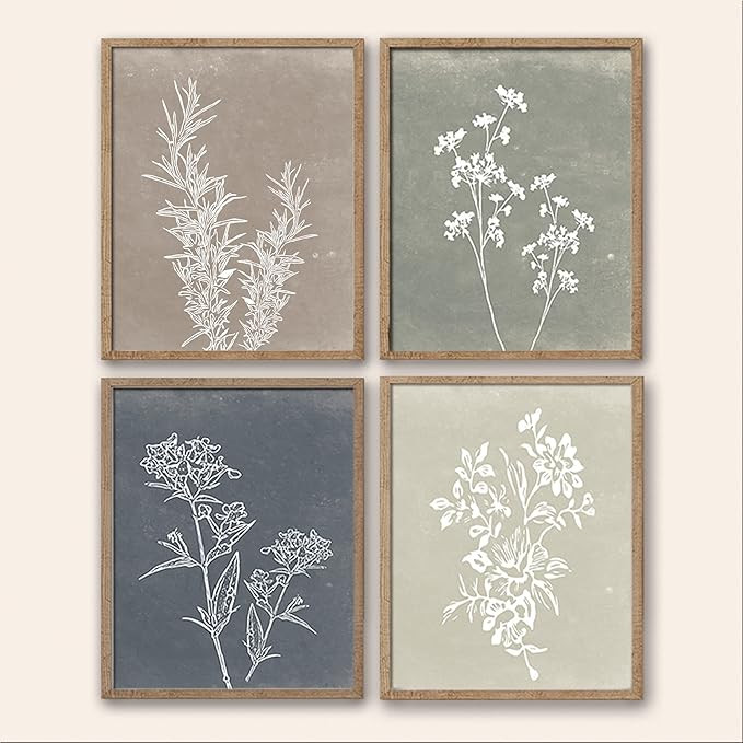 Framed Boho Wall Art Set of 4 for Wooded Minimalist Botanical Print Wall Art for Rustic Vintage F... | Amazon (US)