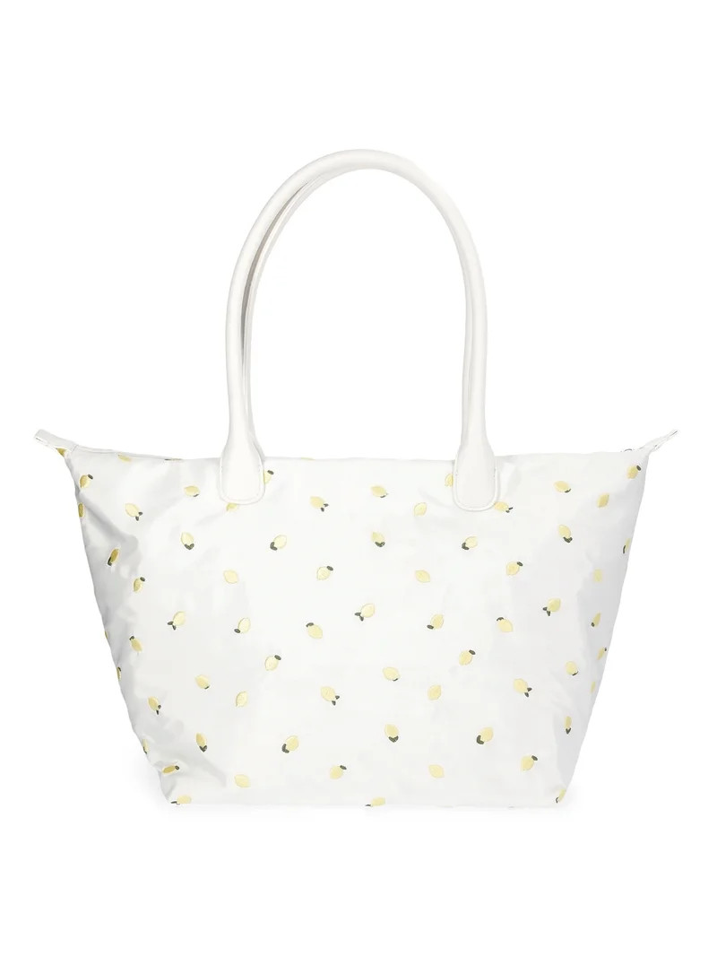 No Boundaries Women's Tote Bag, White with Lemon Embroidery | Walmart (US)