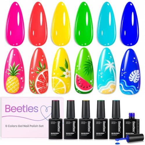 Beetles Neon Gel Nail Polish - Dreamy Summer Nails Art, 6 Colors Hot Pink Blue Yellow Green Summer Gel Nail Polish Set, Soak Off UV LED Bright Rainbow Neon Nails Art, Long-Lasting Manicure Salon | Amazon (US)