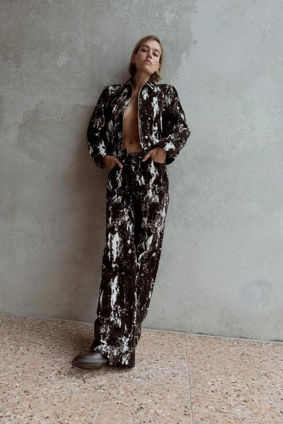 Z1975 HIGH RISE FLOCKED ANIMAL PRINT BELTED JEANS | Zara US