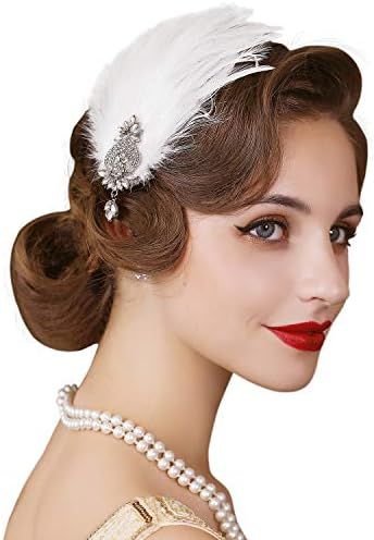 SWEETV 1920s Feather Headpiece Flapper Headband, Roaring 20s Hair Accessories Great Gatsby Hair Clip | Amazon (US)