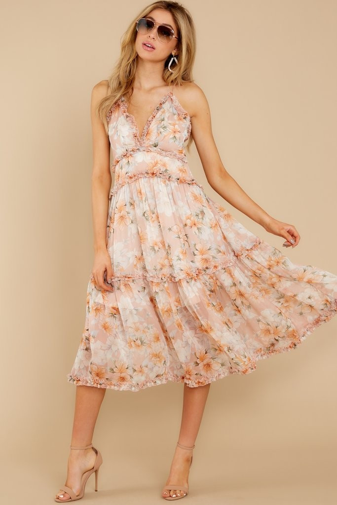 Ever So Charming Cream Floral Print Midi Dress | Red Dress 