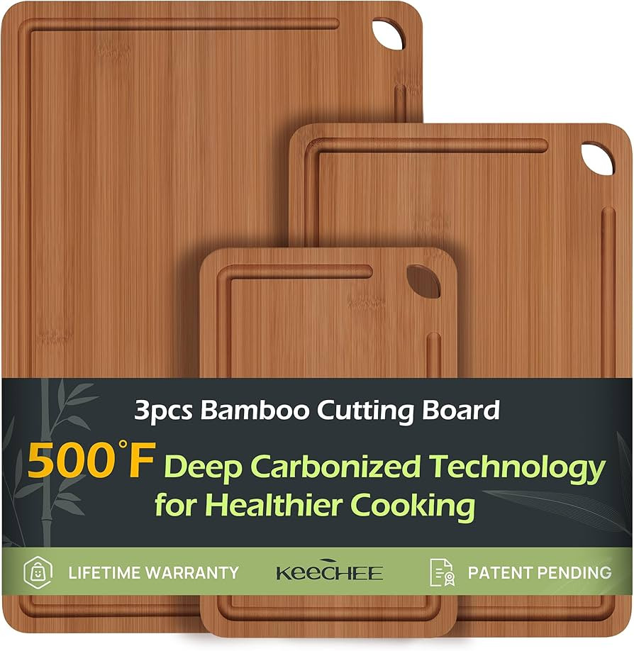 Bamboo Cutting Board, Durable Wood Cutting Boards for Kitchen with Deep Juice Grooves & Built-in ... | Amazon (US)
