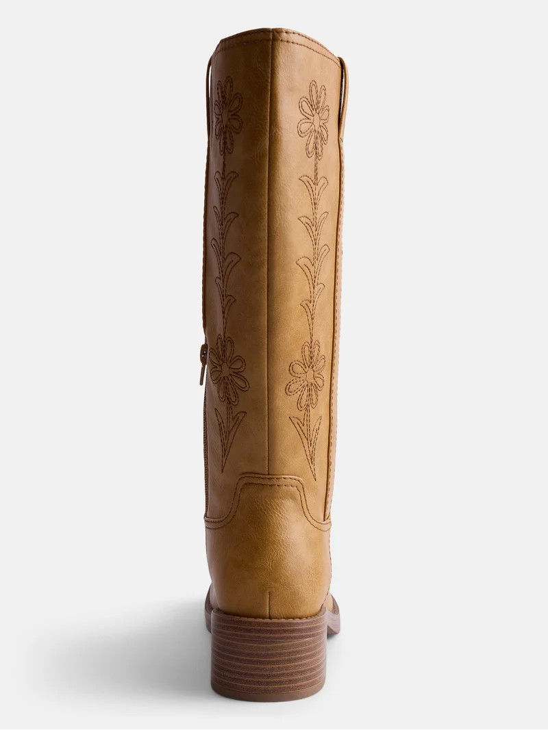 No Boundaries Women's Floral Embroidered Block Heel Boots | Walmart (US)
