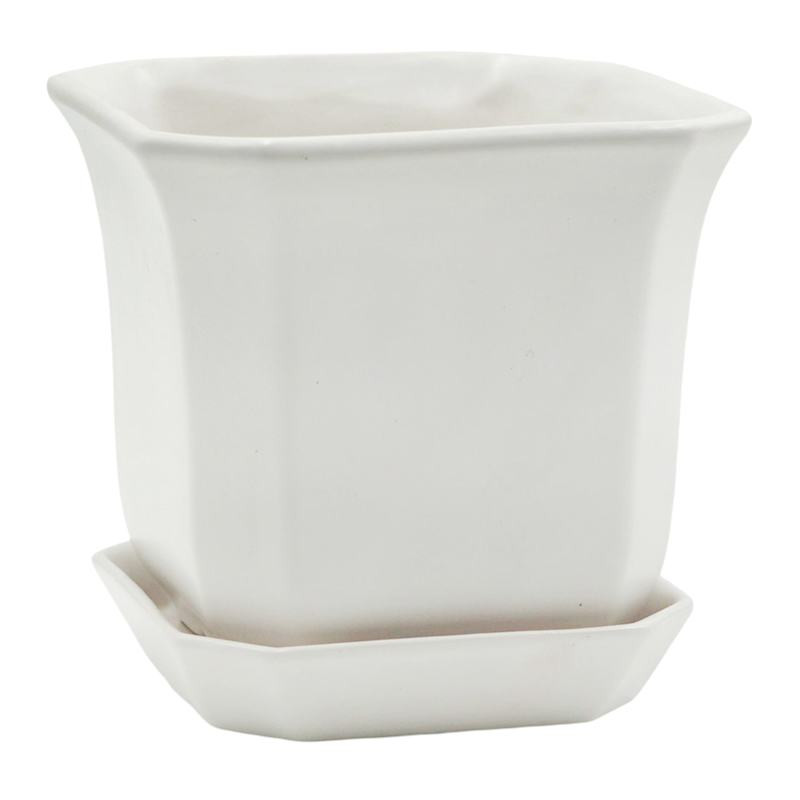 Indoor Square Ceramic Pot with Saucer, 5" | At Home