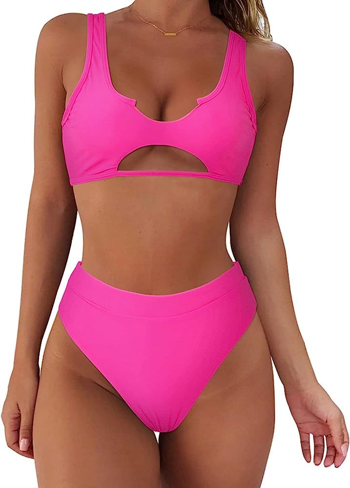 SUUKSESS Women Cutout Bikini Sets Push Up High Waisted Swimsuits 2 Piece | Amazon (US)