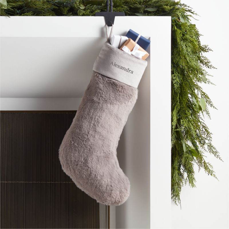 Glacial Grey Faux Fur Christmas Stocking + Reviews | Crate & Barrel | Crate & Barrel
