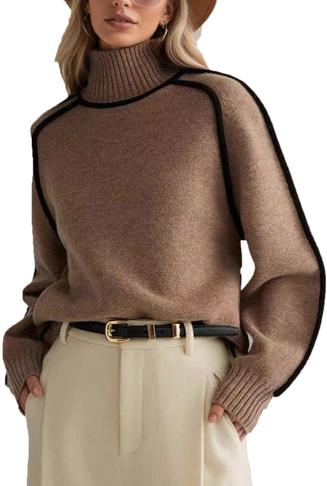 JASCLS Women's Turtleneck Sweater Chunky Long Sleeve Knitted Pullover Sweaters Oversized Trendy F... | Amazon (US)