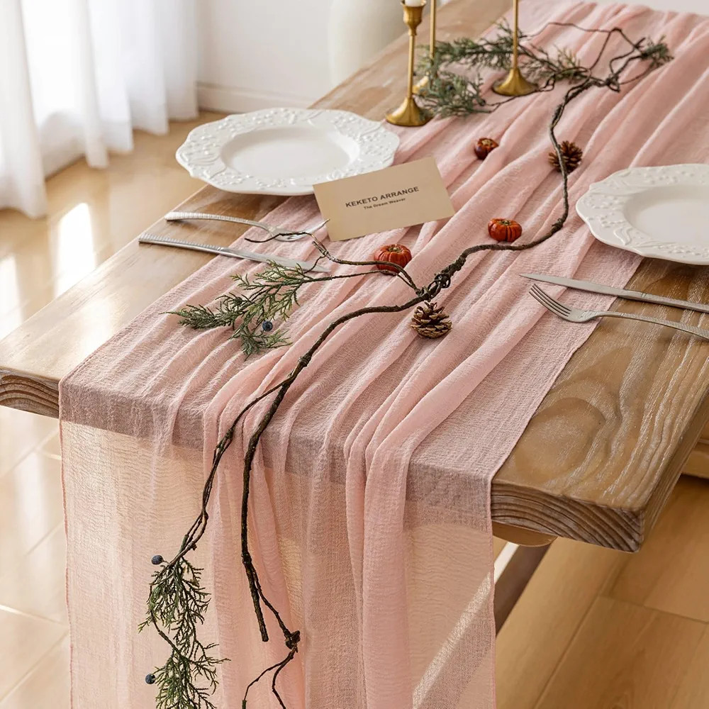 Keketo Blush Pink Valentine's Day Table Runner Cheese Cloth Rustic Gauze Cheesecloth Table Runner... | Amazon (US)