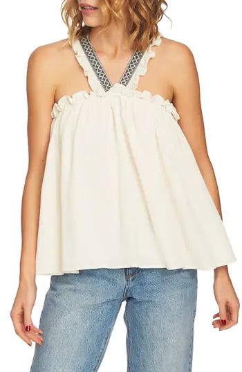Women's 1.state Embroidered Crinkle Gauze Babydoll Top, Size X-Small - White | Nordstrom
