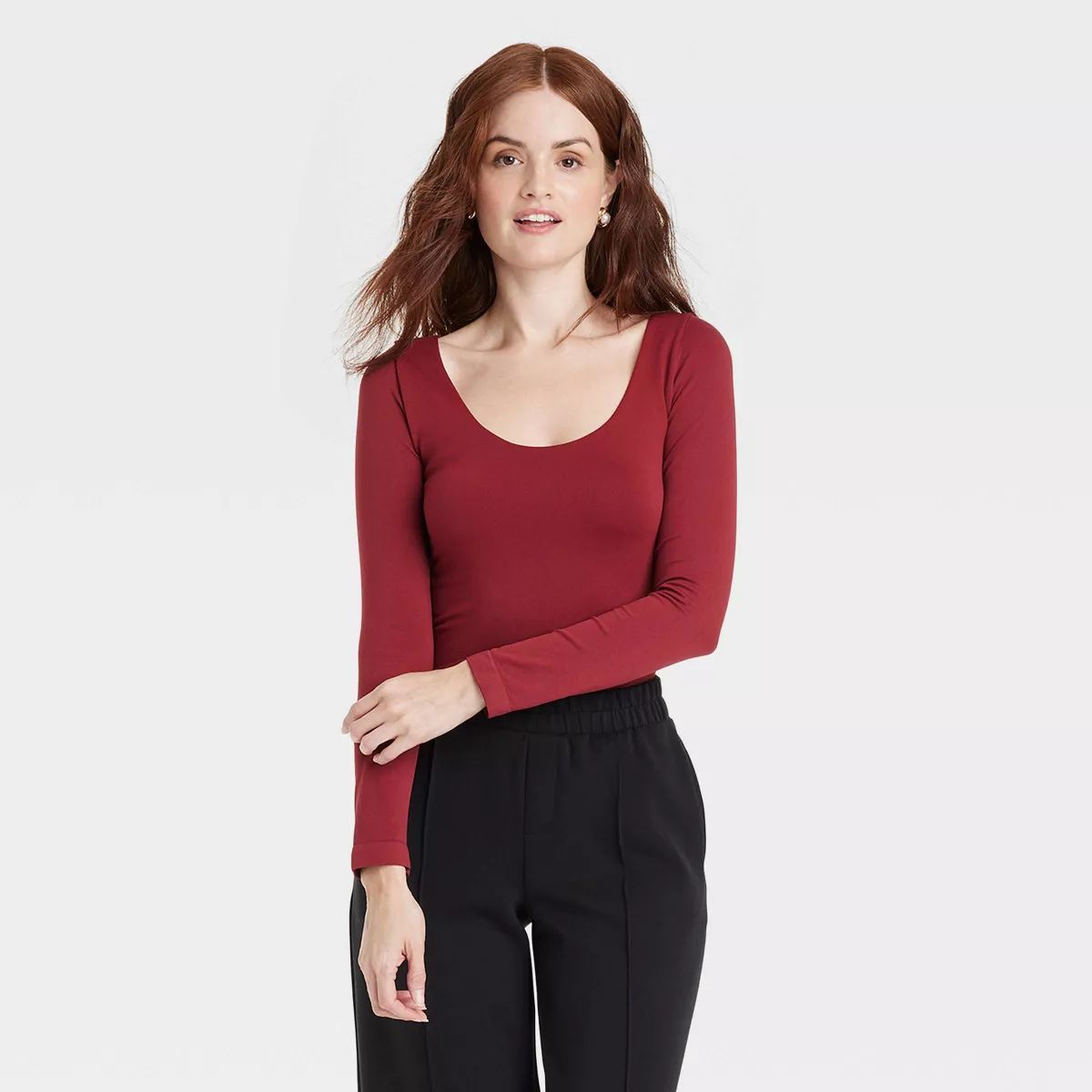 Women's Slim Fit Long Sleeve Scoop Neck Seamless T-Shirt - A New Day™ | Target