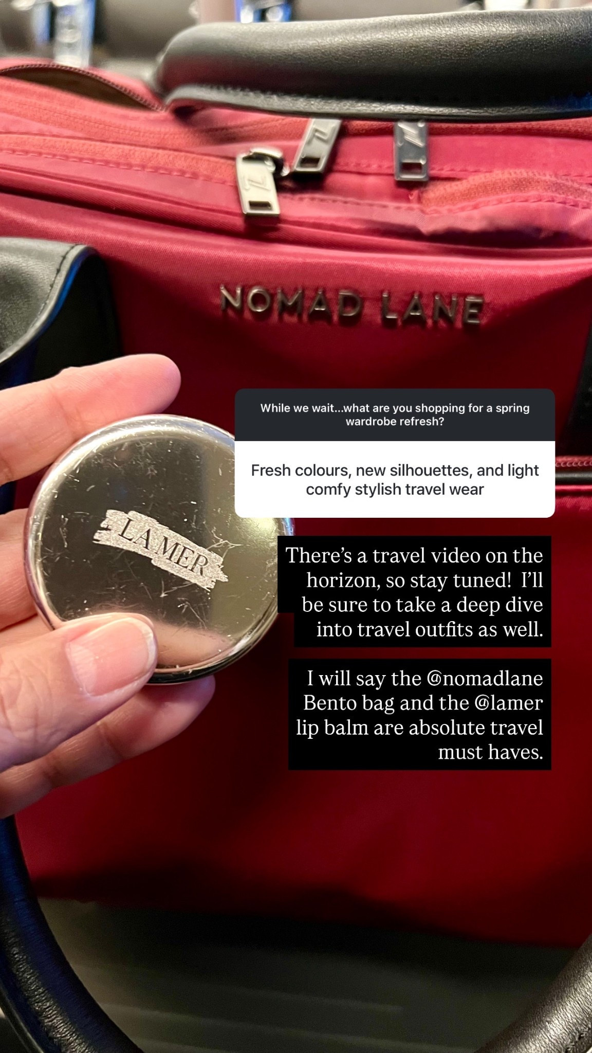 The Nomad Lane Bento bag and the La Mer lip balm are travel must haves.

#LTKTravel #LTKMidsize #LTKPetite