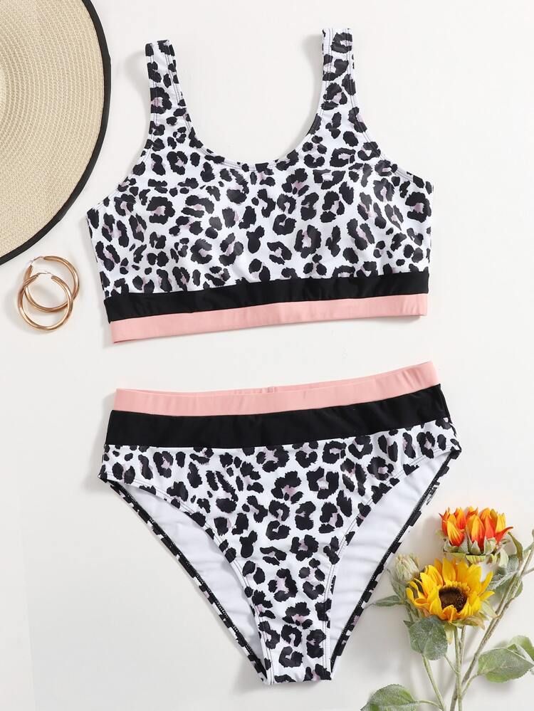 Plus Leopard High Waisted Bikini Swimsuit | SHEIN