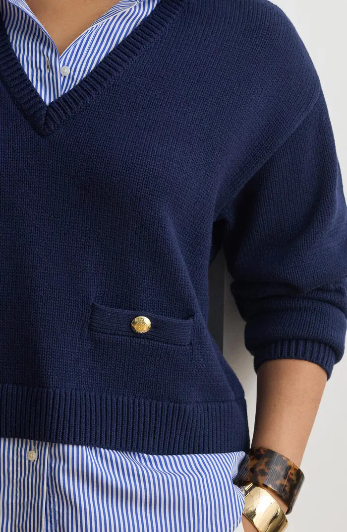 Layered-Look Button Trim Cotton Sweater | Nordstrom