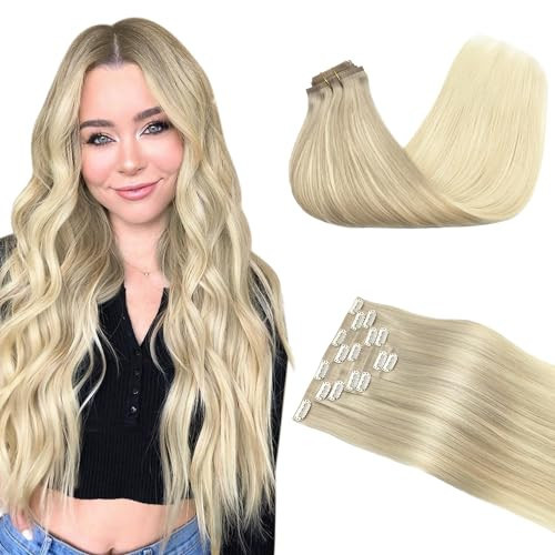 GOO GOO Clip-in Hair Extensions Real Human Hair, Remy Human Hair Extensions Clip ins for Women, Natural Human Hair, 22inch 150g 7Pcs, 17/22/60 Balayage Ash Blonde to Platinum Blonde | Amazon (US)
