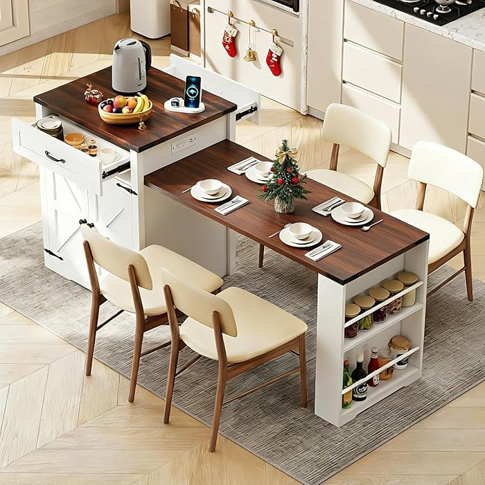 Patiorama 76" Kitchen Island with Extendable Dining Table for 2-6, Rolling Kitchen Cart w/Power O... | Amazon (US)