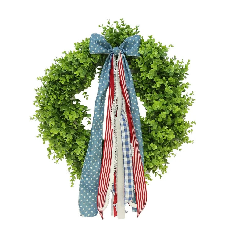 Boxwood Wreath with Bow, Red/White/Blue, 28", by My Texas House | Walmart (US)
