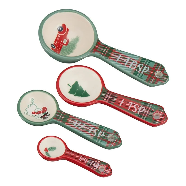 Holiday Time 4-Piece Plaid Glazed Stoneware Measuring Spoon Set, Multicolor | Walmart (US)