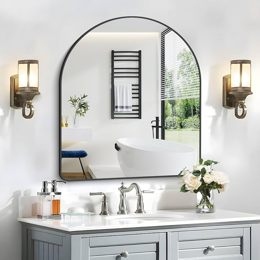 Arched Mirror 36x40 Inch, Black Arched Mirror Wall Mounted Modern Black Aluminum Frame Decor Larg... | Amazon (US)