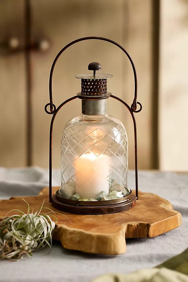 Cut Glass + Iron Lantern in Brown at Terrain | Terrain