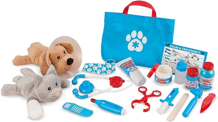 Melissa & Doug Examine and Treat Pet Vet Play Set (24 pcs) - Kids Veterinary Play Set, Veterinari... | Amazon (US)