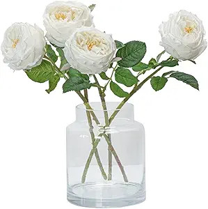 White 4pcs Fake Flowers for Decoration Home Decor Real Touch Artificial Flowers Austin Rose Peony... | Amazon (US)