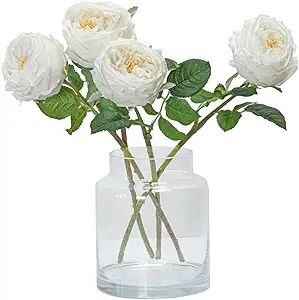 White 4pcs Fake Flowers for Decoration Home Decor Real Touch Artificial Flowers Austin Rose Peony... | Amazon (US)