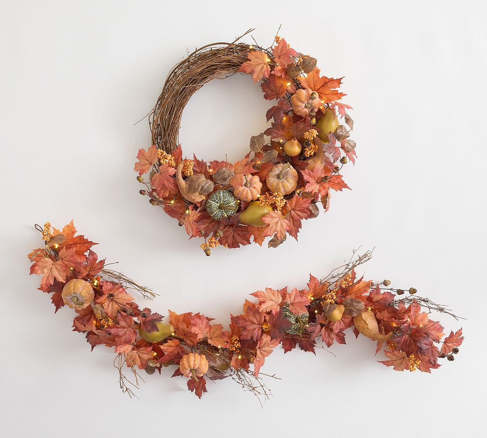 Faux Lit Harvest Wreath & Garland | Pottery Barn (US)