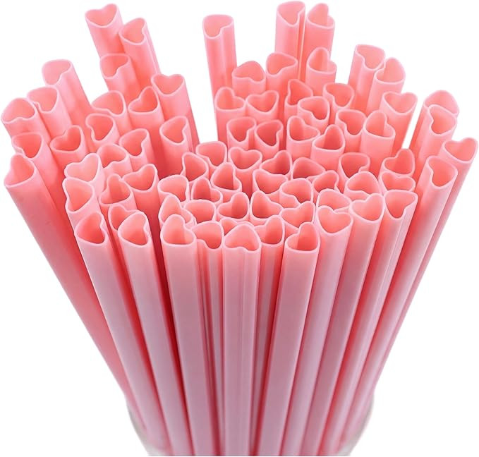 100 Pcs Heart Shaped Pink Straws, Reusable Plastic Straws Individually Wrapped Pink Plastic Straw... | Amazon (US)