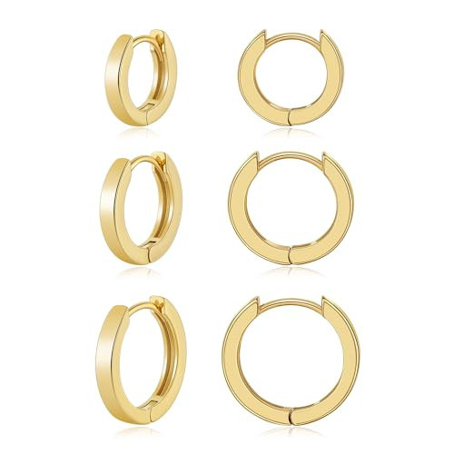 Gacimy 3 Pairs Small Gold Huggie Hoop Earrings Set, 14K Gold Plated Hypoallergenic Huggies for Women, Multiple Piercings, 8MM 10MM 12MM | Amazon (US)