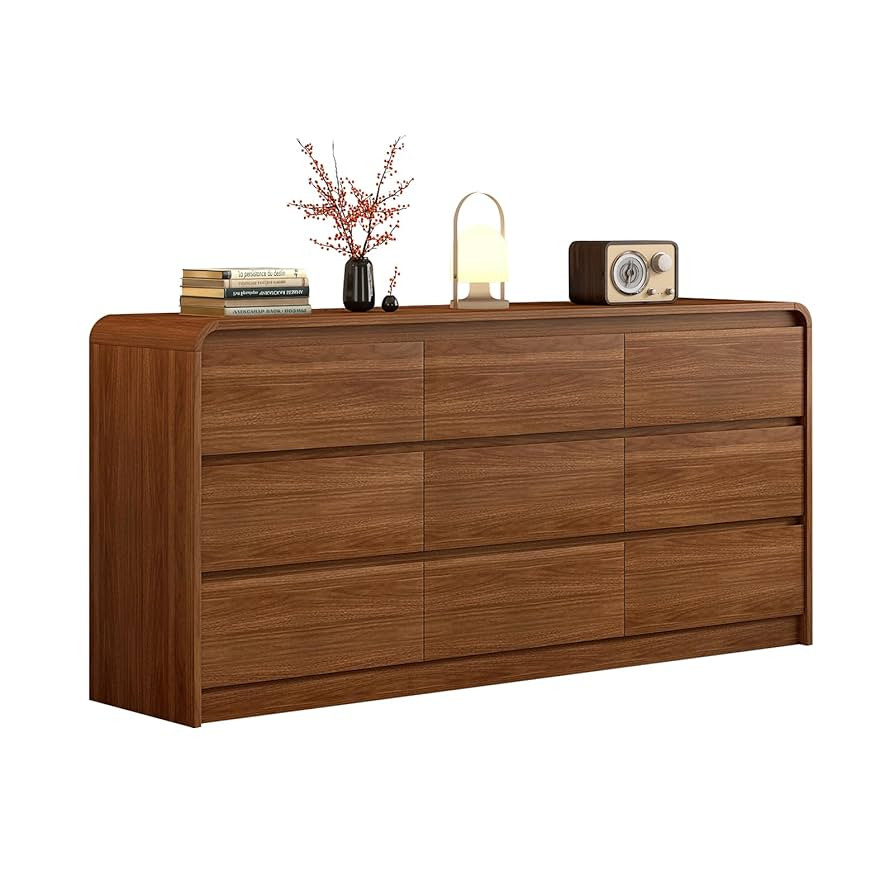 Modern 9 Drawer Dresser, 63-Inch Wood Chest of Drawers, Curved Anti-Collision Design, Mid-Century... | Amazon (US)