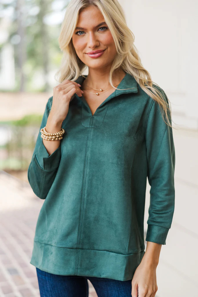 Never Forget Emerald Green Faux Suede Blouse | The Mint Julep Boutique