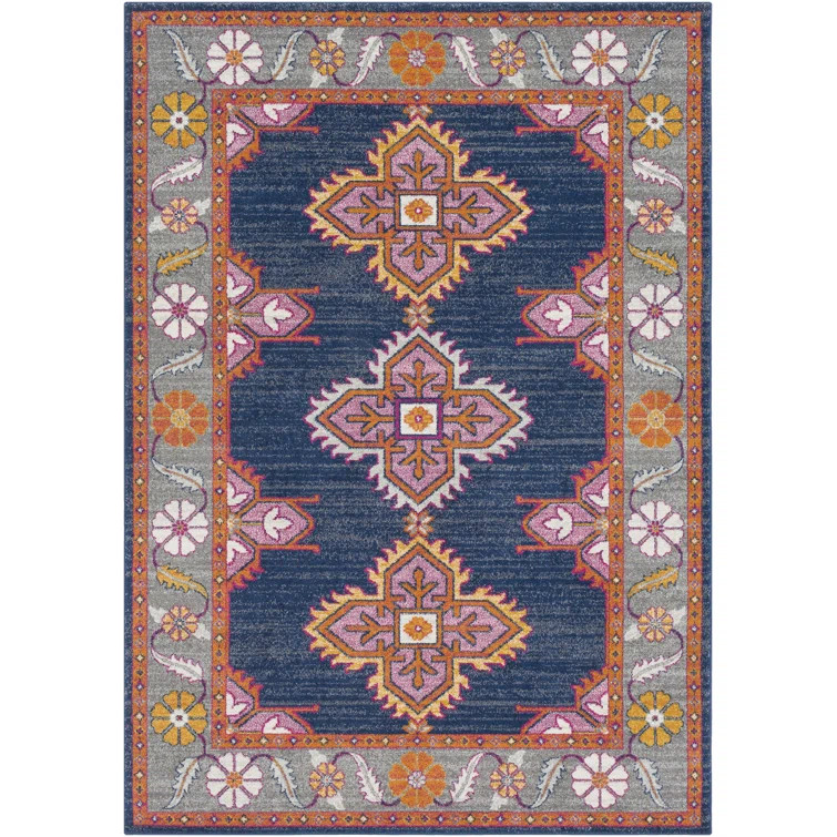 Adelia Power Loom Performance Blue/Orange Rug | Wayfair North America