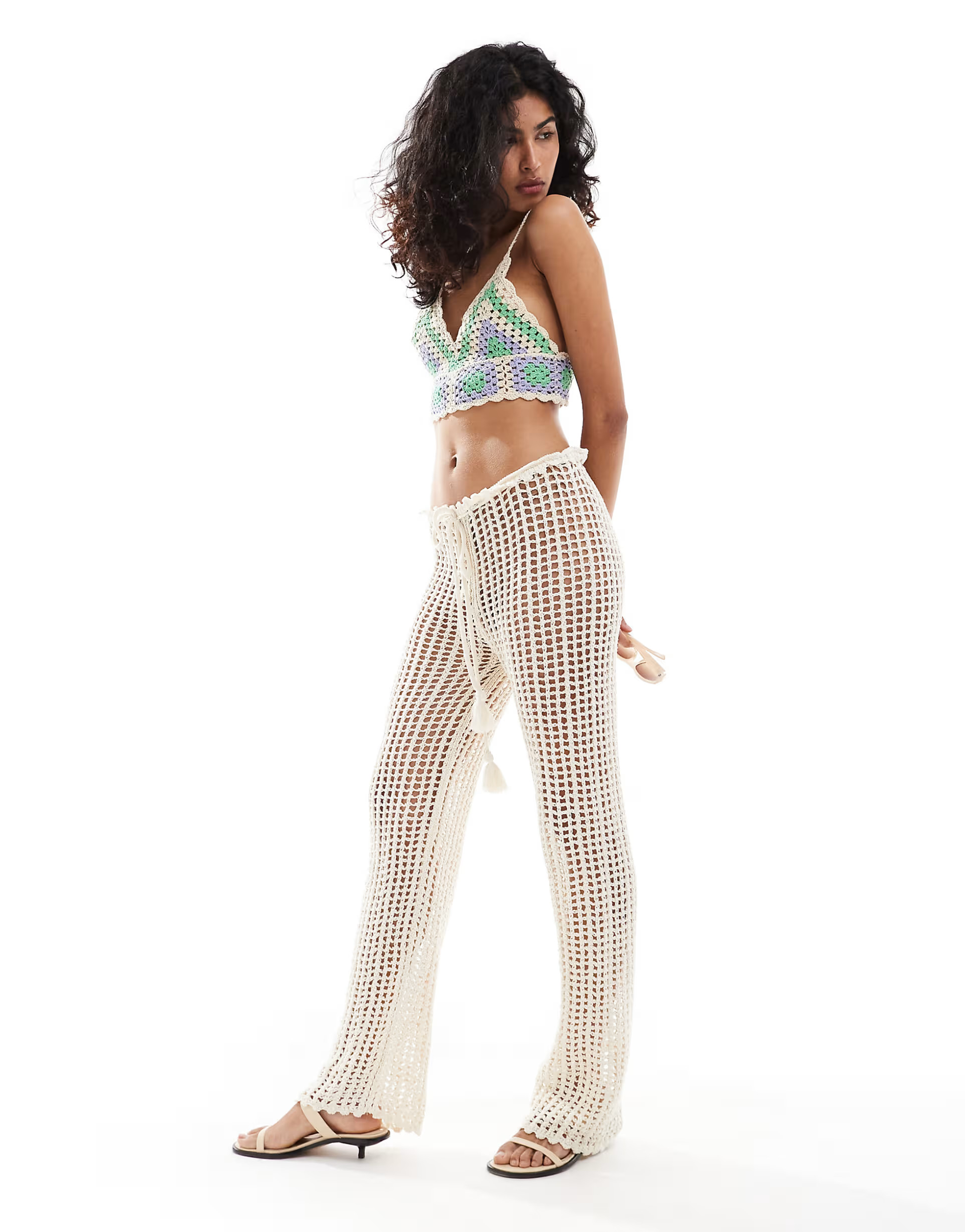 Mango crochet tie wast beach trousers in white | ASOS (Global)