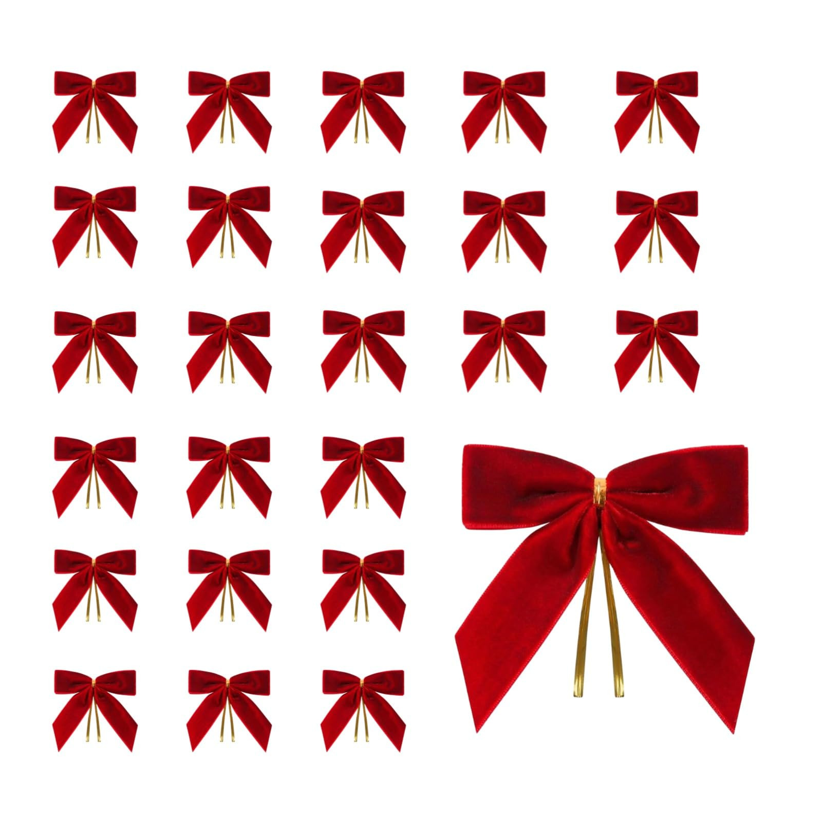 24 Pcs 3.5" Red Velvet Bows for Christmas Tree with Gold Twist Ties, Small Premade Bows for Tree,... | Amazon (US)