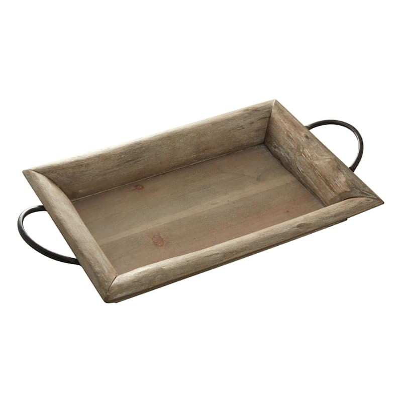 Rustic Wood Tray with Metal Handles, 21x11 | At Home