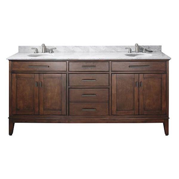 Madison Tobacco 72-Inch Double Sink Vanity with Carrera White Marble Top | Bellacor