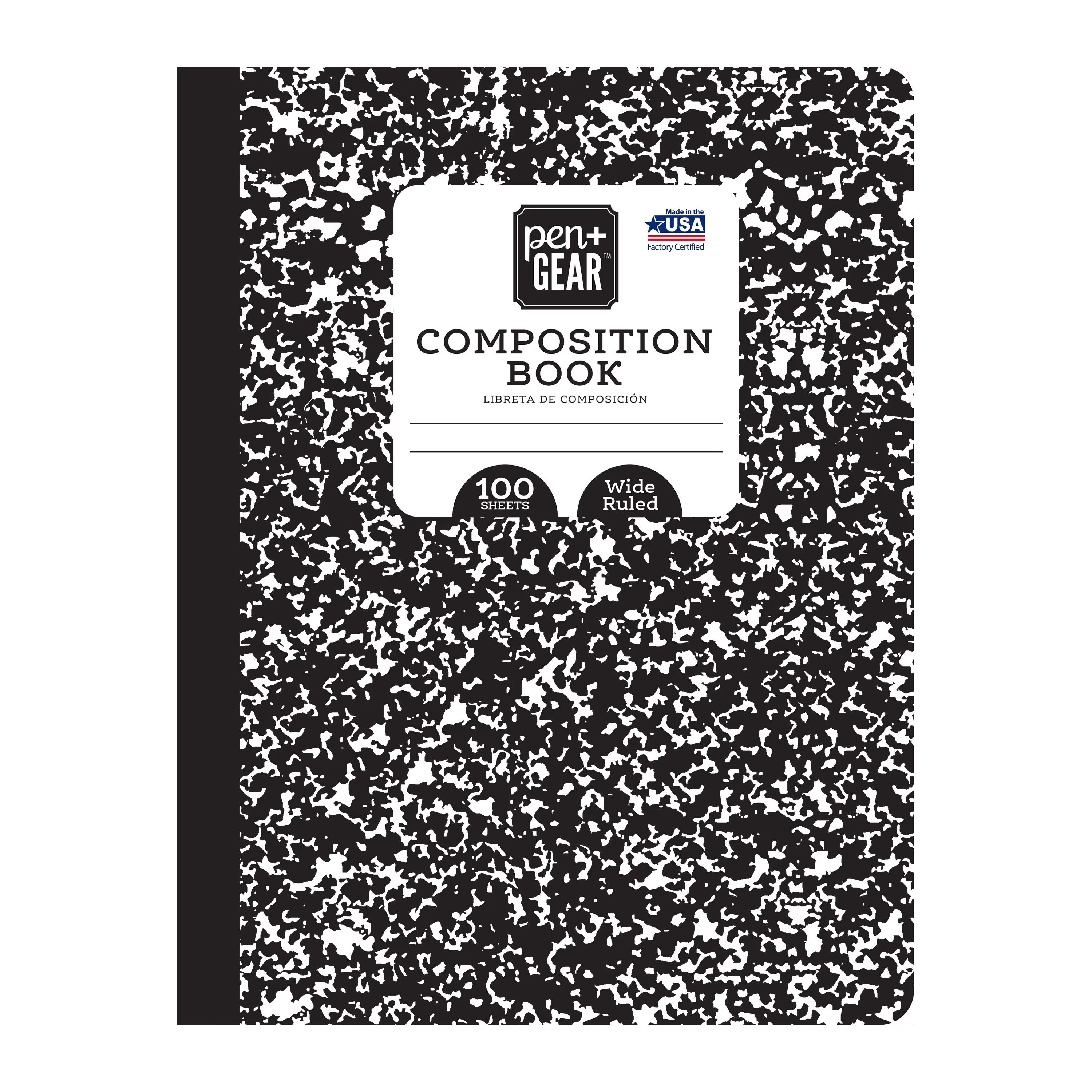 Pen + Gear Composition Book, Wide Ruled, 100 Pages, 9.75" x 7.5"x 0.25" | Walmart (US)