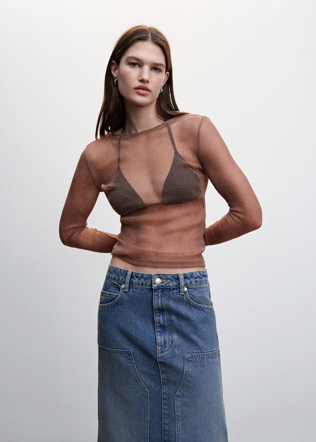 Semi-transparent lurex t-shirt -  Women | Mango USA | MANGO (US)