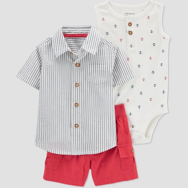 Carter's Just One You®️ Baby Girls' Striped & Anchors Top & Bottom Set - Red | Target