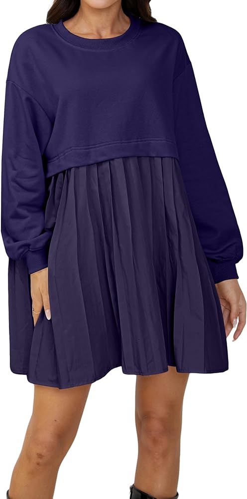 Bairmild Women's Oversized Sweatshirt Dress Crewneck Drop Shoulder Long Sleeve Pullover Tops Vint... | Amazon (US)