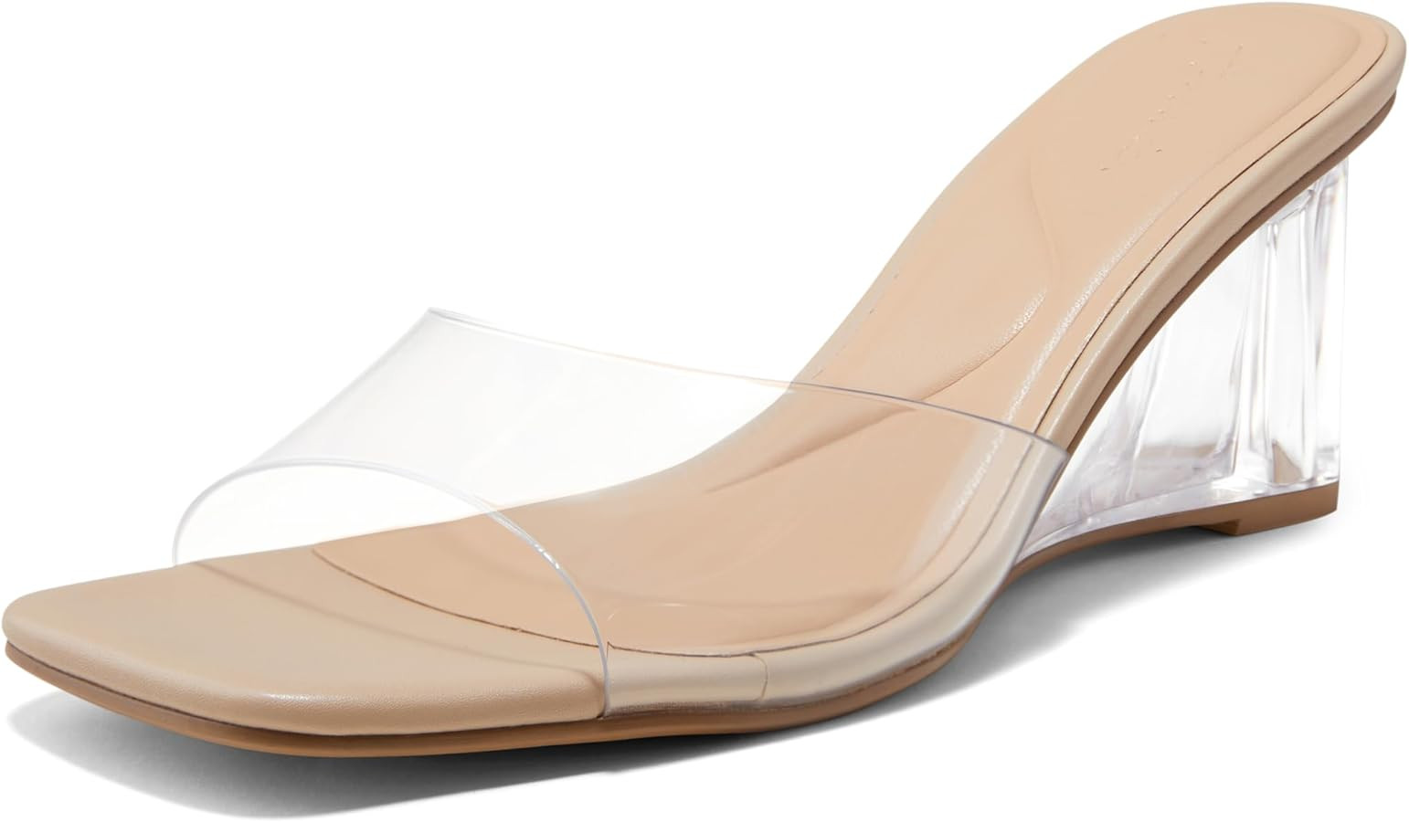 Arromic Women's Clear Wedge Heels Sandals Square Toe Slip On Heeled Sexy Transparent Low Summer D... | Amazon (US)